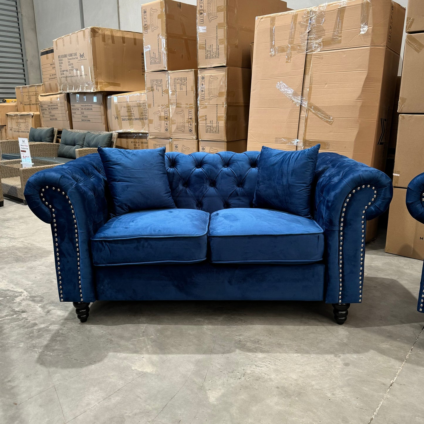 Paris Chesterfield 3+2+1 Seater Sofa Set - Royal Blue Velvet