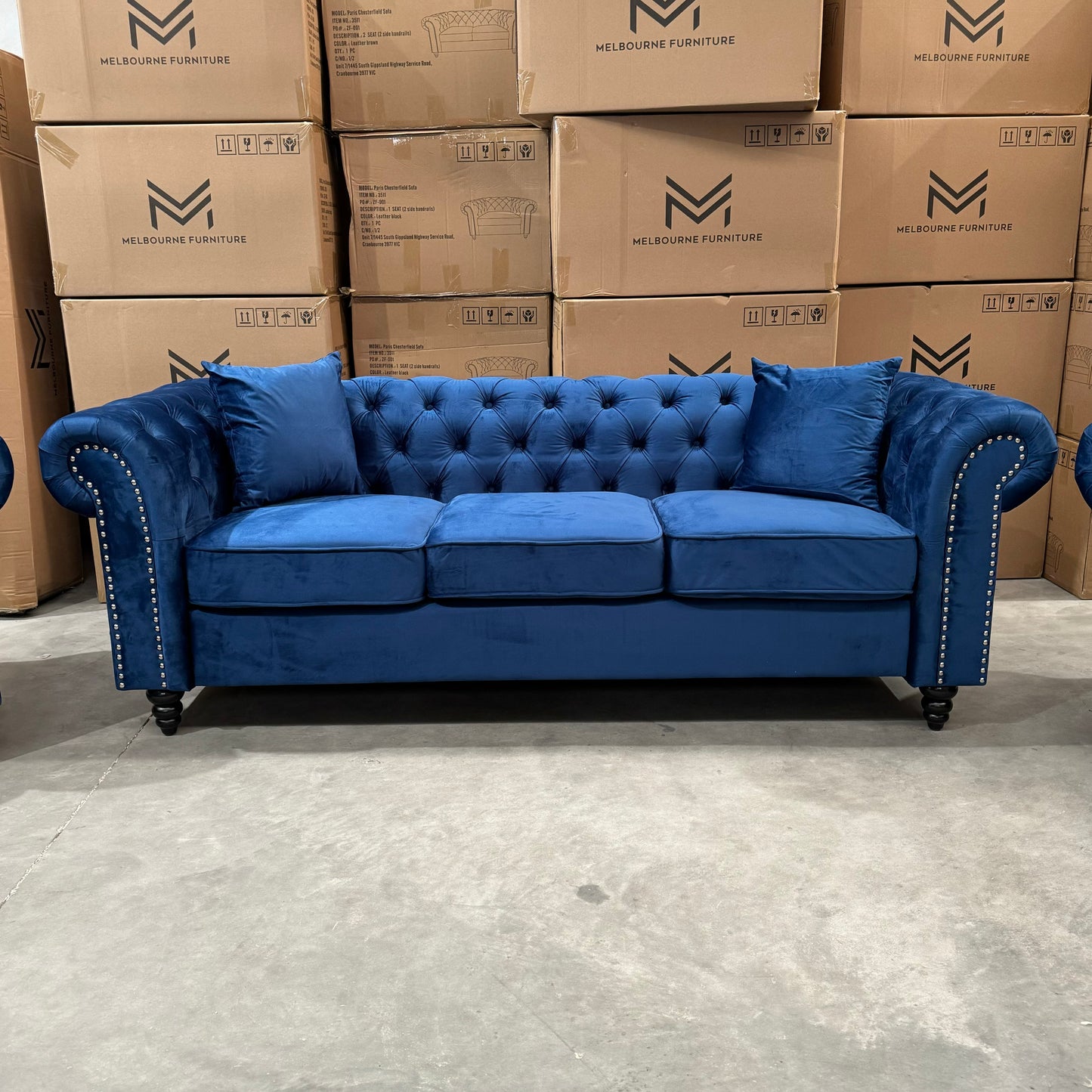 Paris Chesterfield 3+2+1 Seater Sofa Set - Royal Blue Velvet