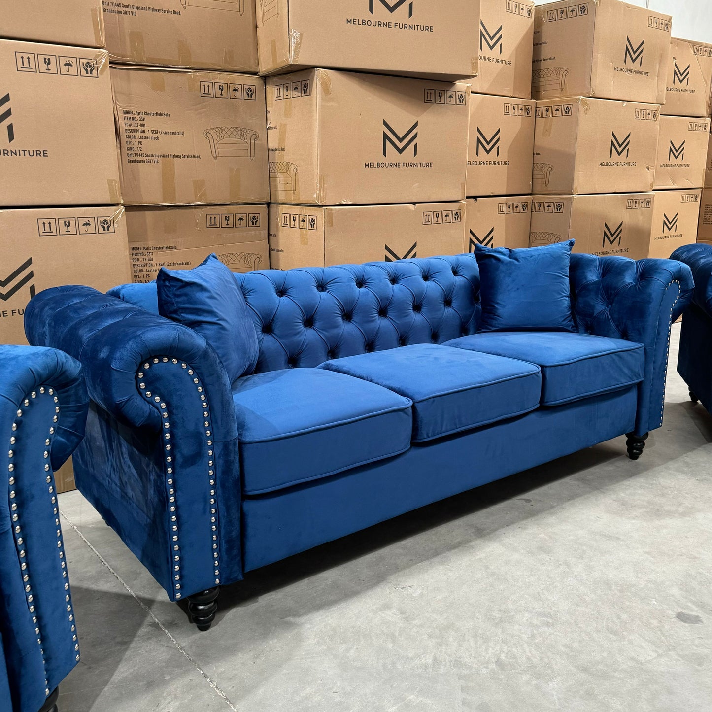 Paris Chesterfield 3+2+1 Seater Sofa Set - Royal Blue Velvet