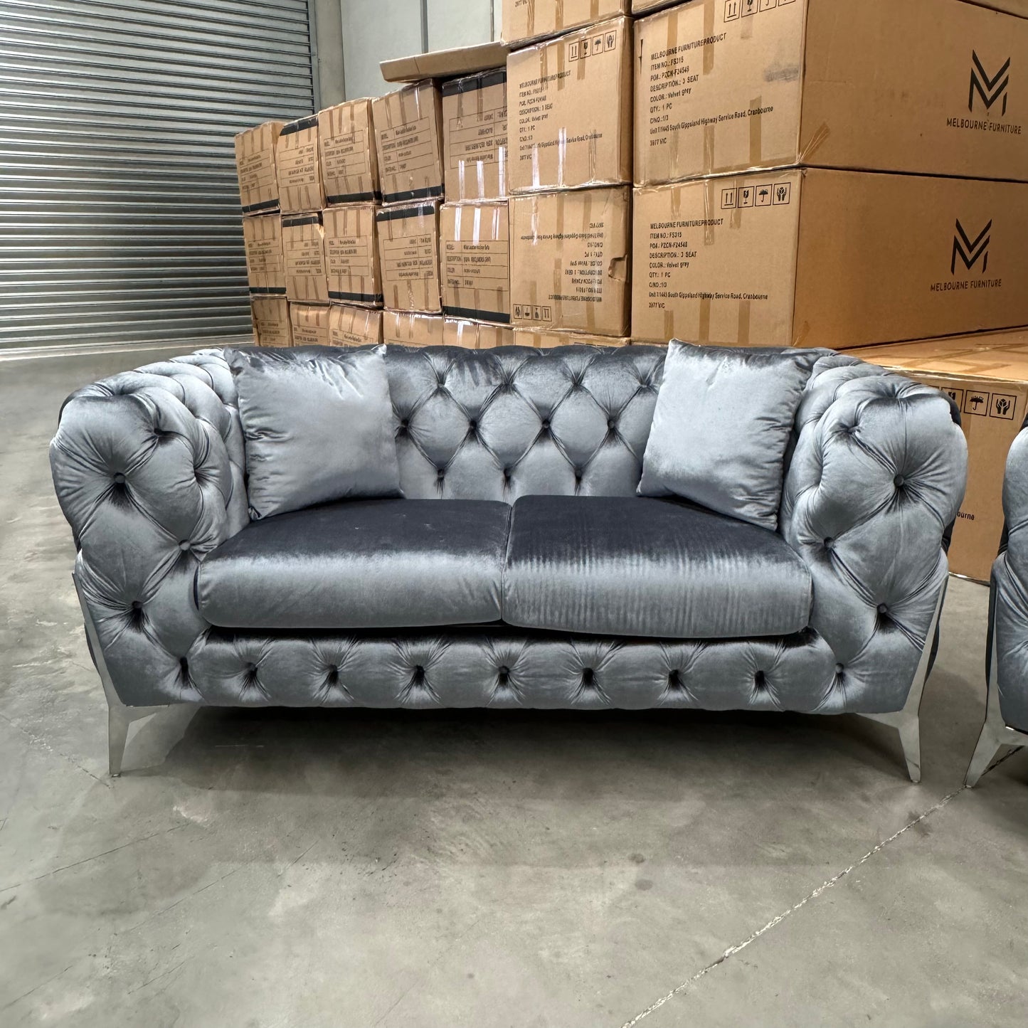 Verona 3+2+1 Seater Velvet Sofa Set - Silver Grey