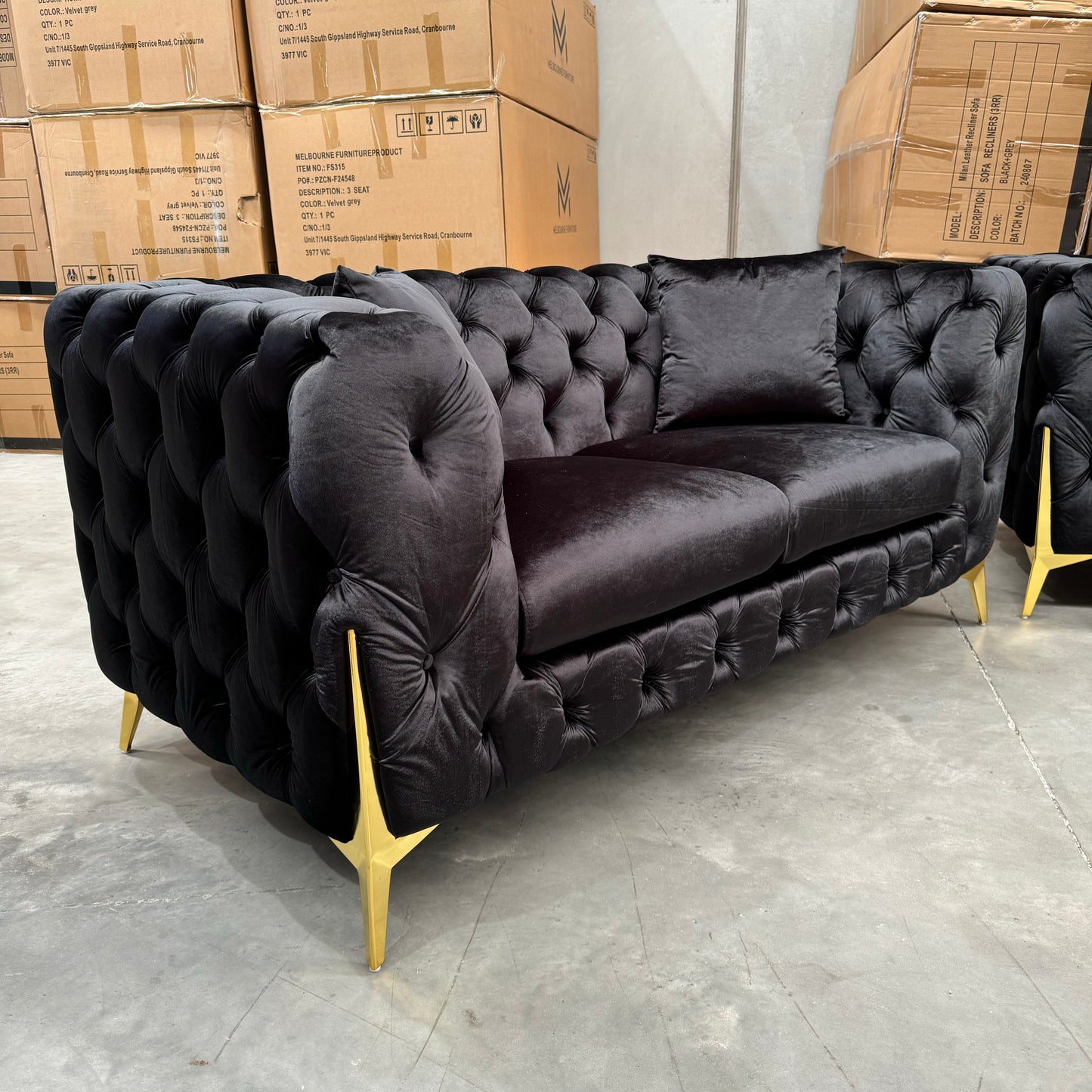 Verona 3+2+1 Seater Velvet Sofa Set - Full Black