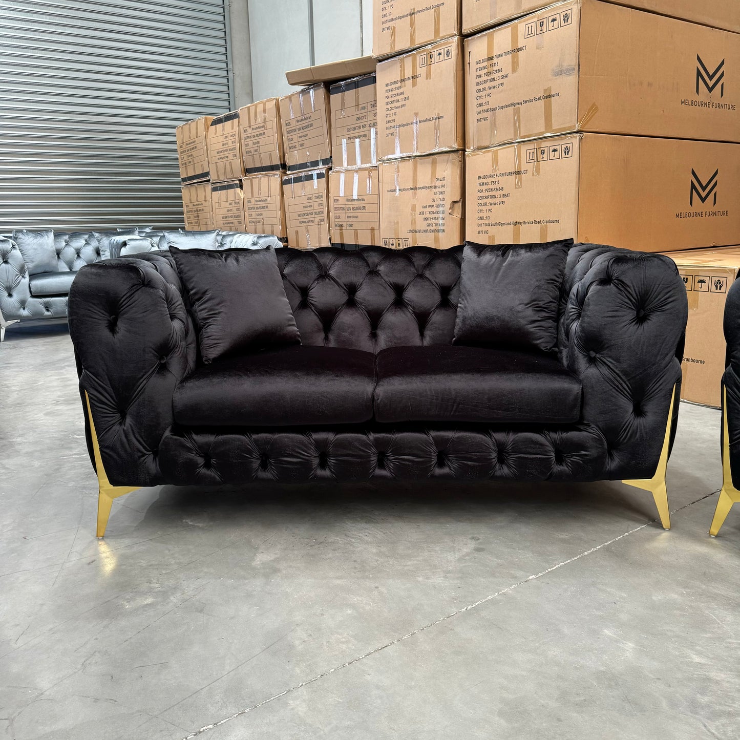 Verona 3+2+1 Seater Velvet Sofa Set - Full Black