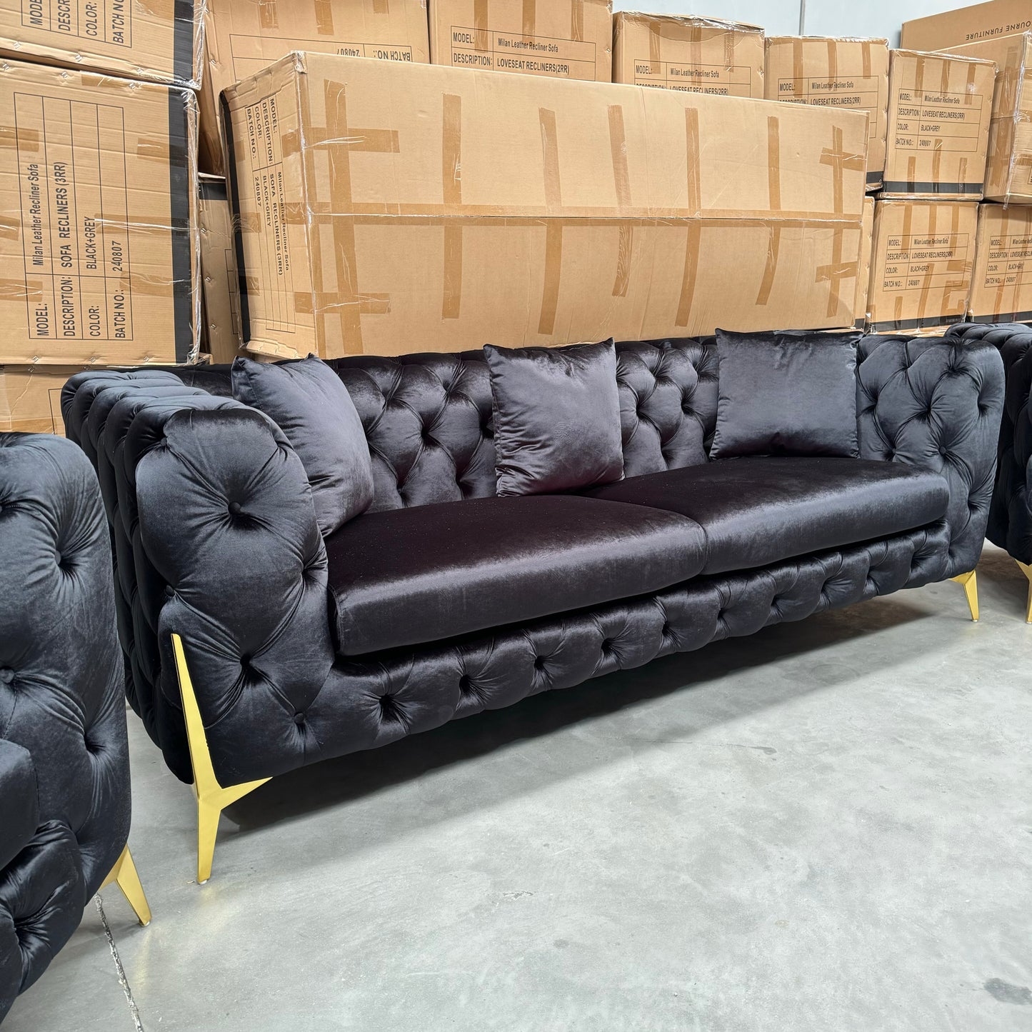 Verona 3+2+1 Seater Velvet Sofa Set - Full Black