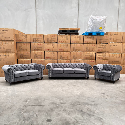 Paris Chesterfield 3+2+1 Seater Sofa Set - Grey Velvet