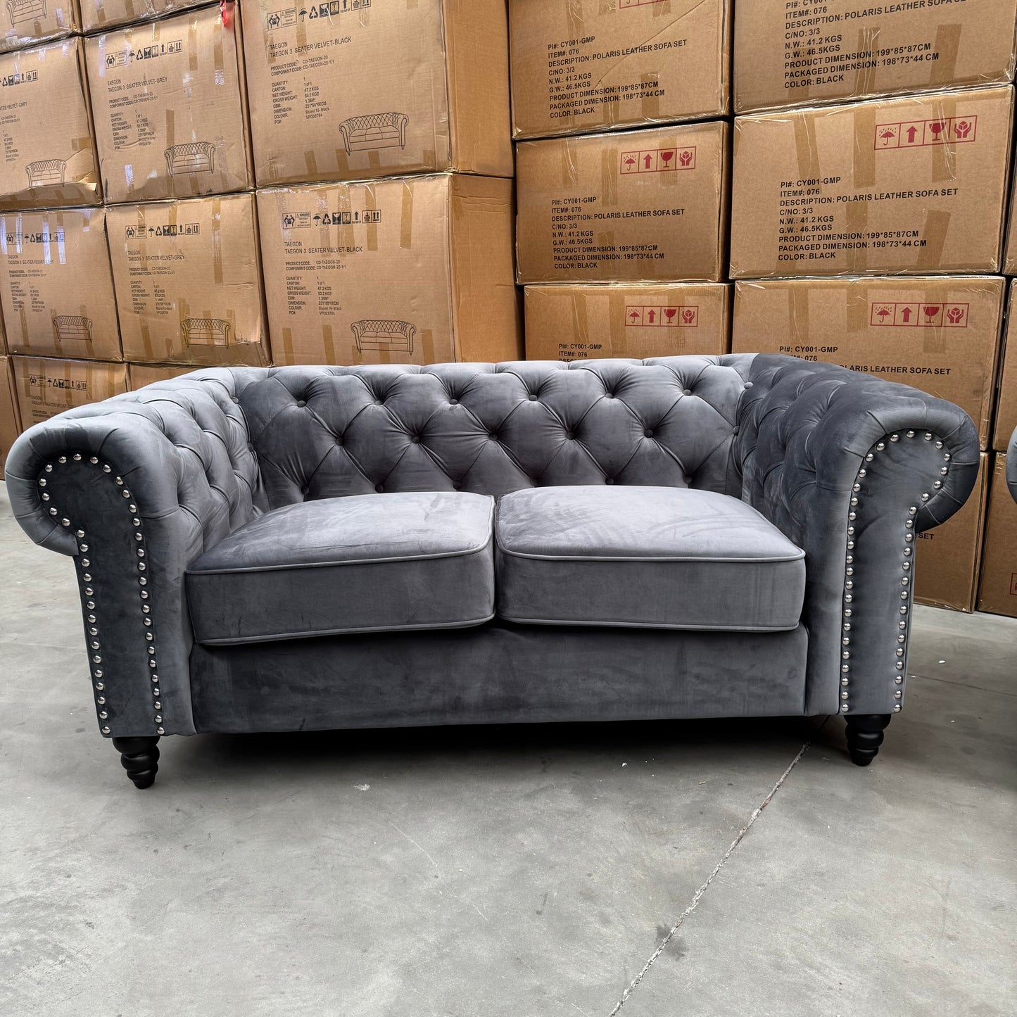 Paris Chesterfield 3+2+1 Seater Sofa Set - Grey Velvet