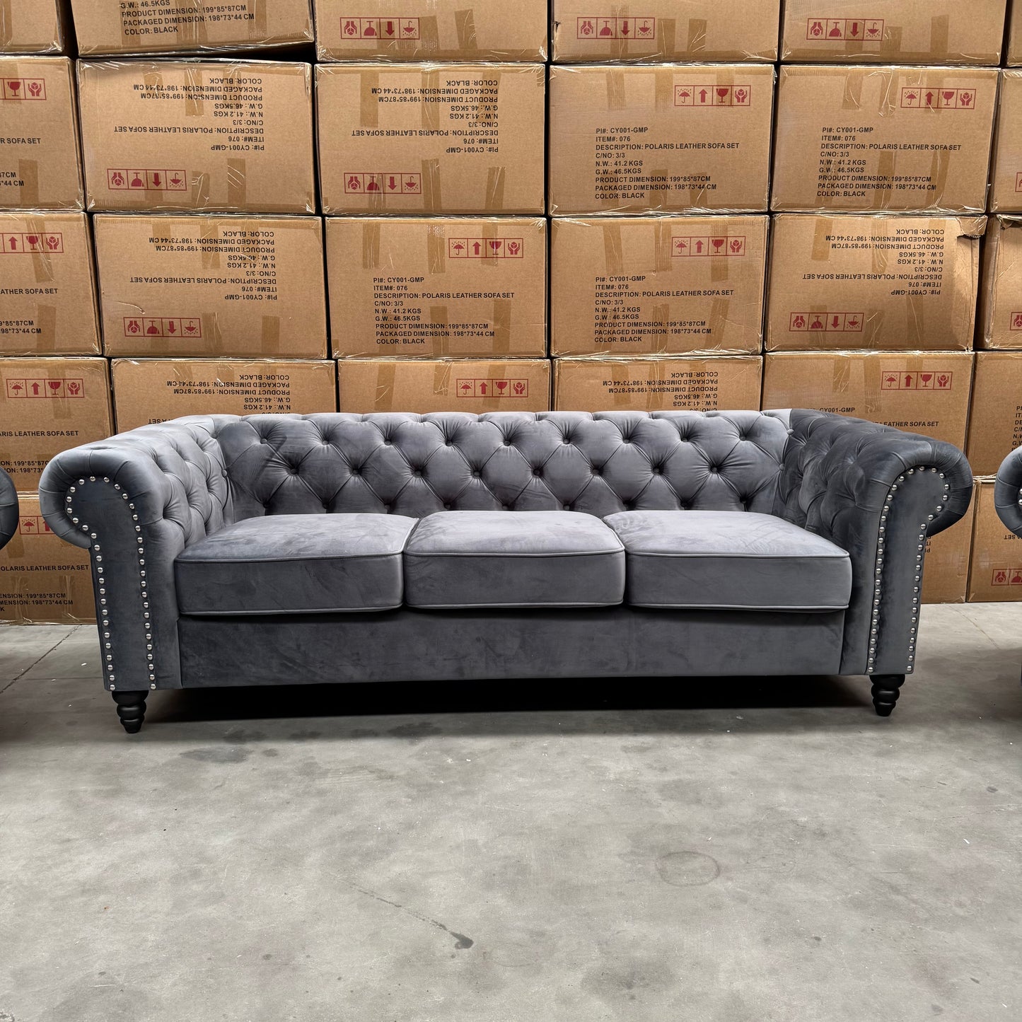 Paris Chesterfield 3+2+1 Seater Sofa Set - Grey Velvet