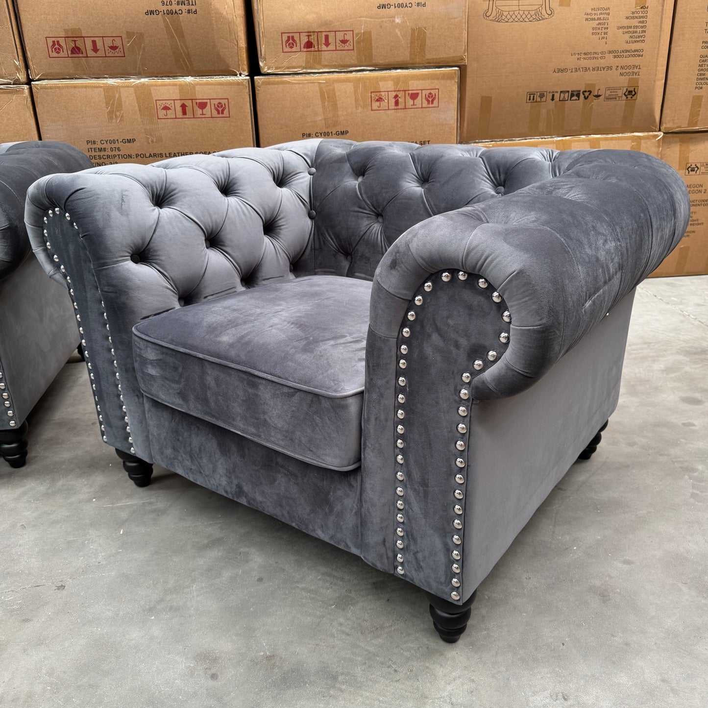 Paris Chesterfield 3+2+1 Seater Sofa Set - Grey Velvet