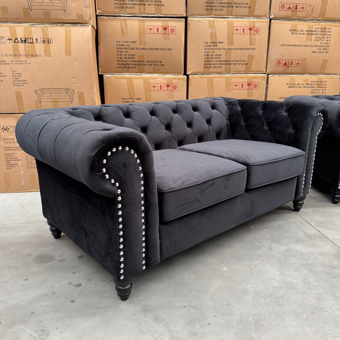 EX-DISPLAY Paris Chesterfield 3+2+1 Seater Sofa Set - Black Velvet