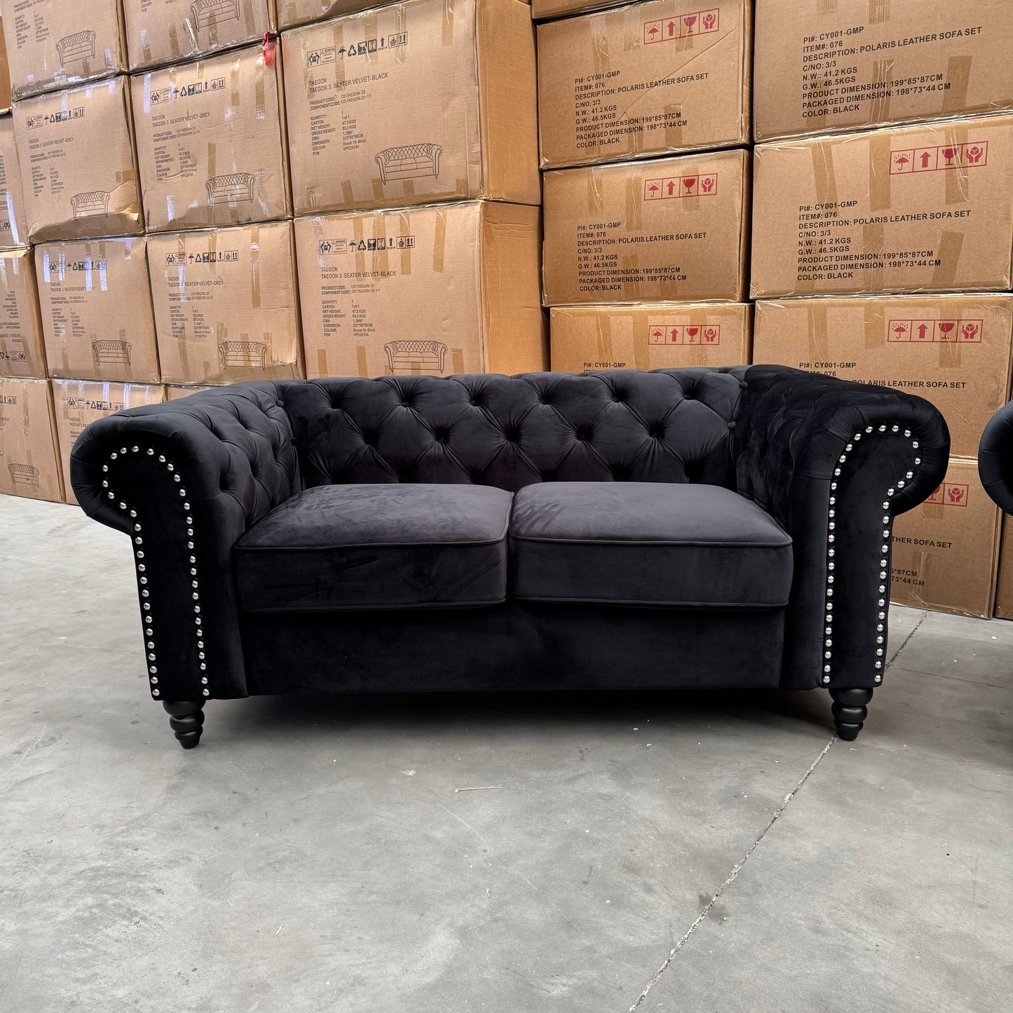 EX-DISPLAY Paris Chesterfield 3+2+1 Seater Sofa Set - Black Velvet