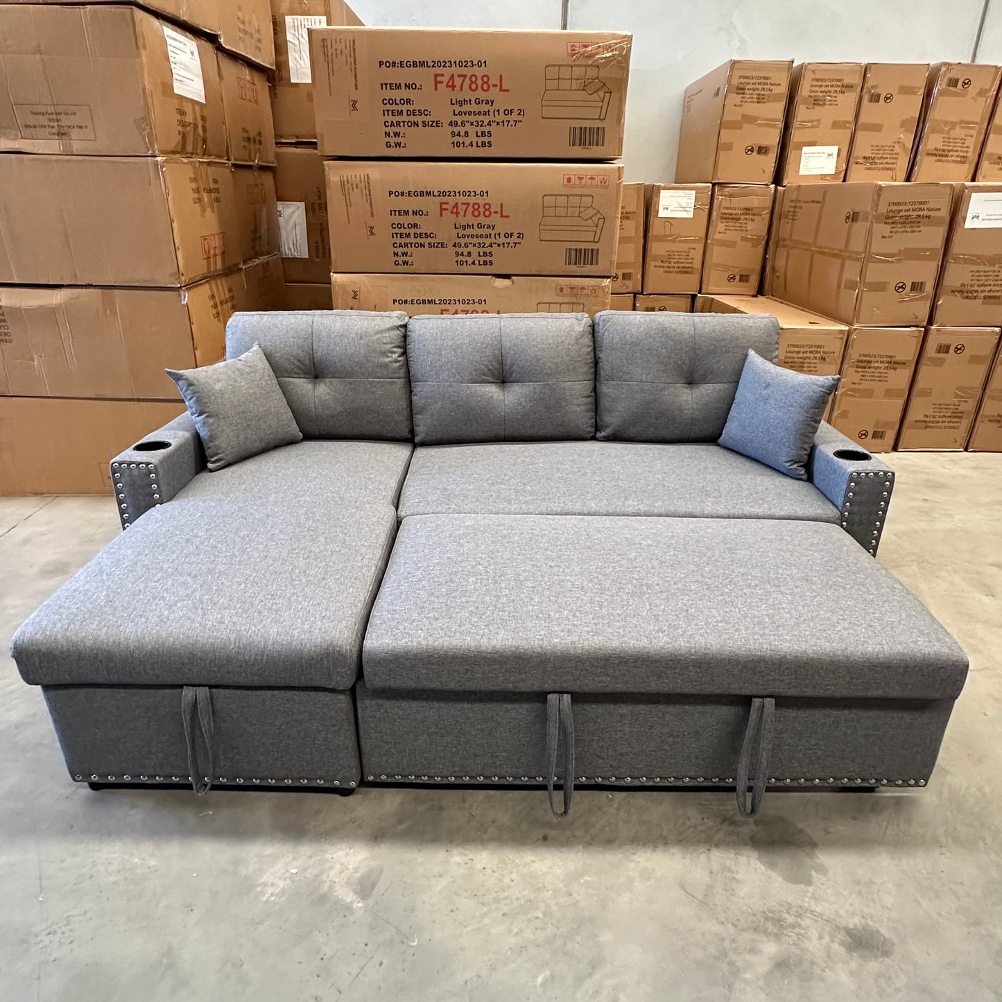 Nimbus 3 Seater Pull-Out Sofa Bed - Grey Linen