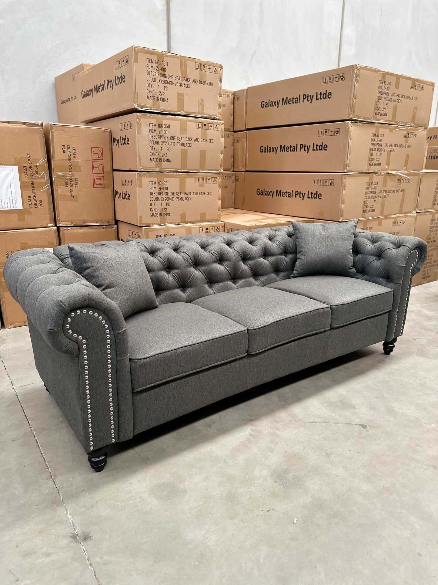 Paris Chesterfield 3+2+1 Seater Sofa Set - Charcoal Grey Fabric