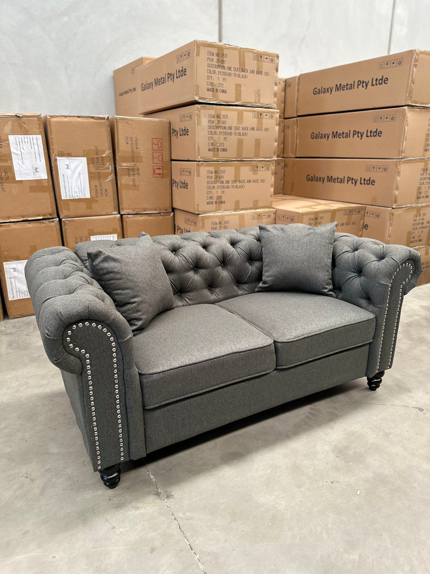 Paris Chesterfield 3+2+1 Seater Sofa Set - Charcoal Linen