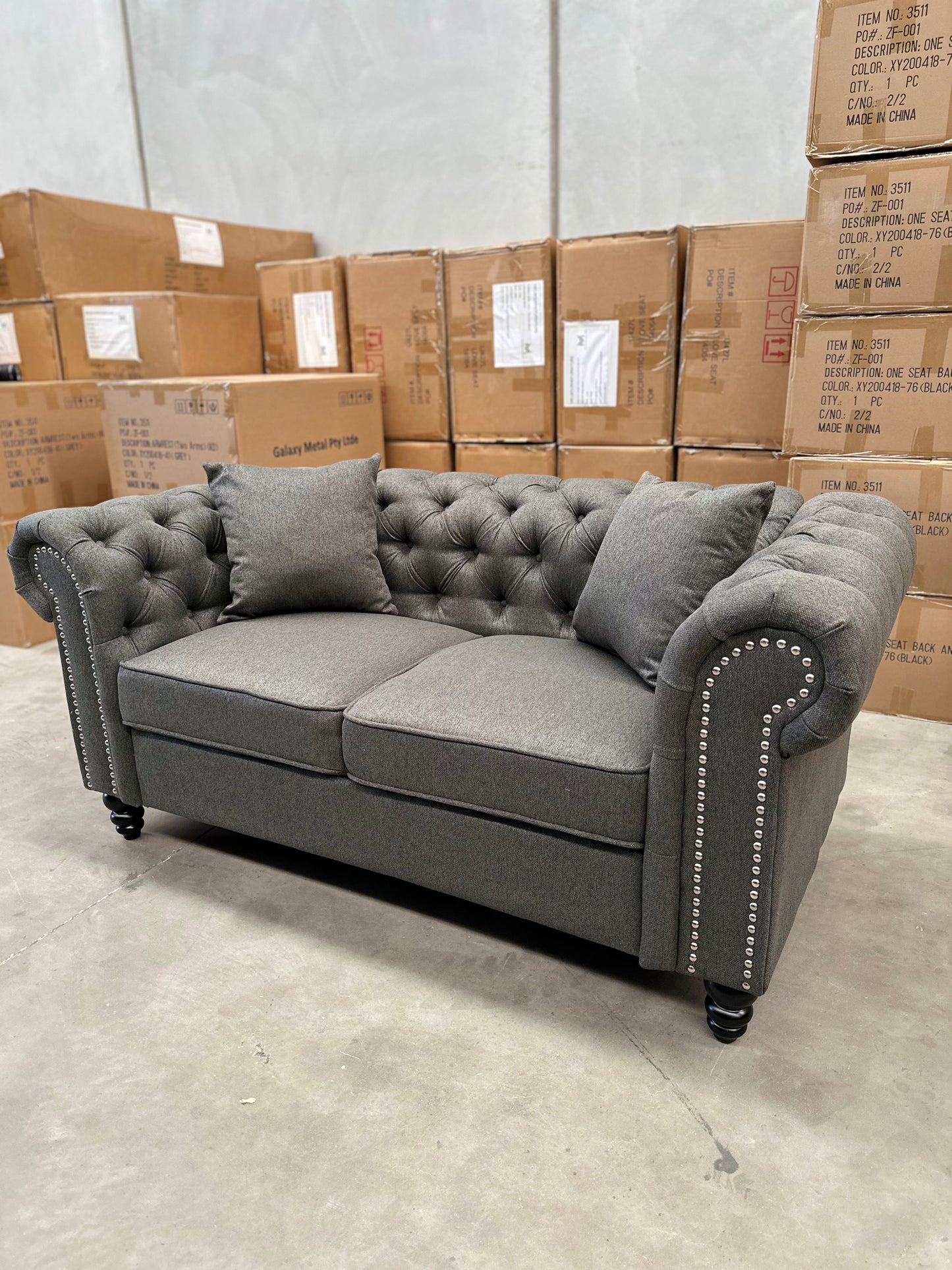 Paris Chesterfield 3+2+1 Seater Sofa Set - Charcoal Linen