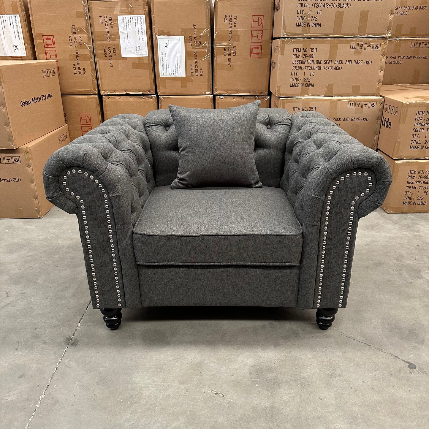 Paris Chesterfield 3+2+1 Seater Sofa Set - Charcoal Linen