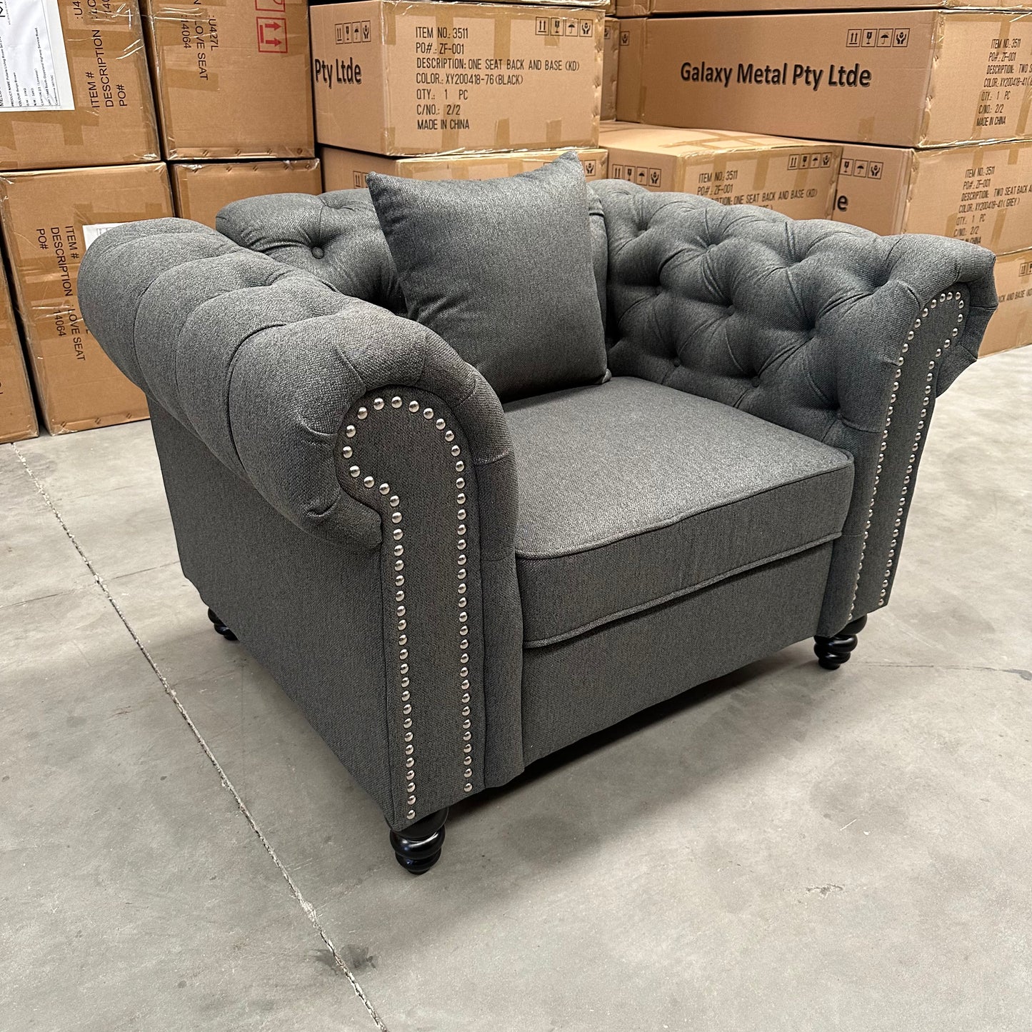 Paris Chesterfield 3+2+1 Seater Sofa Set - Charcoal Linen