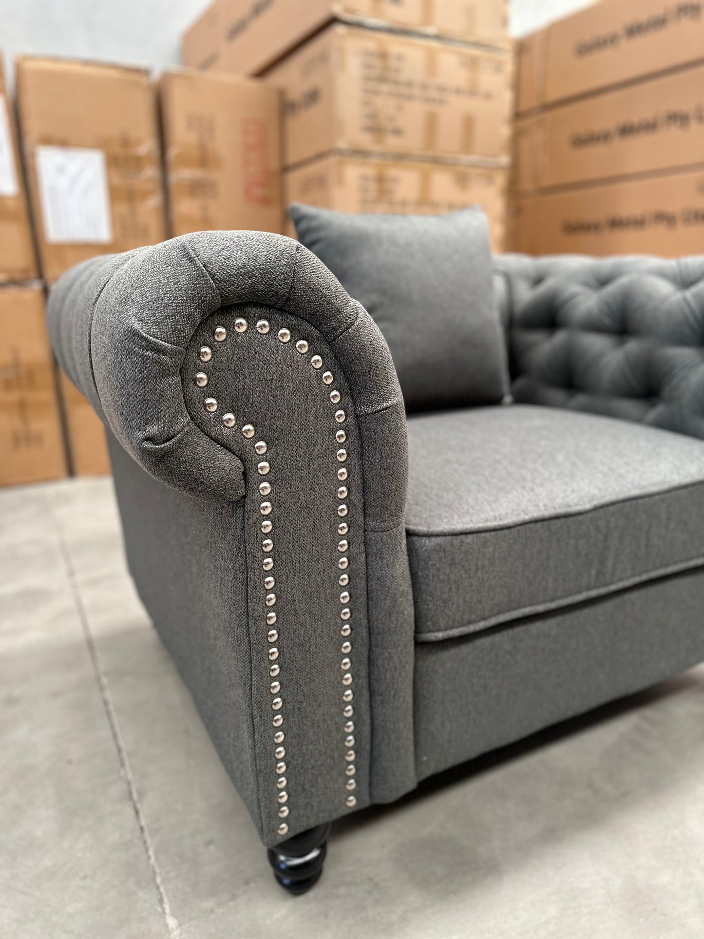 Paris Chesterfield 3+2+1 Seater Sofa Set - Charcoal Grey Fabric