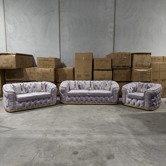 Florence 3+2+1 Seater Velvet Sofa Set - Grey Silver