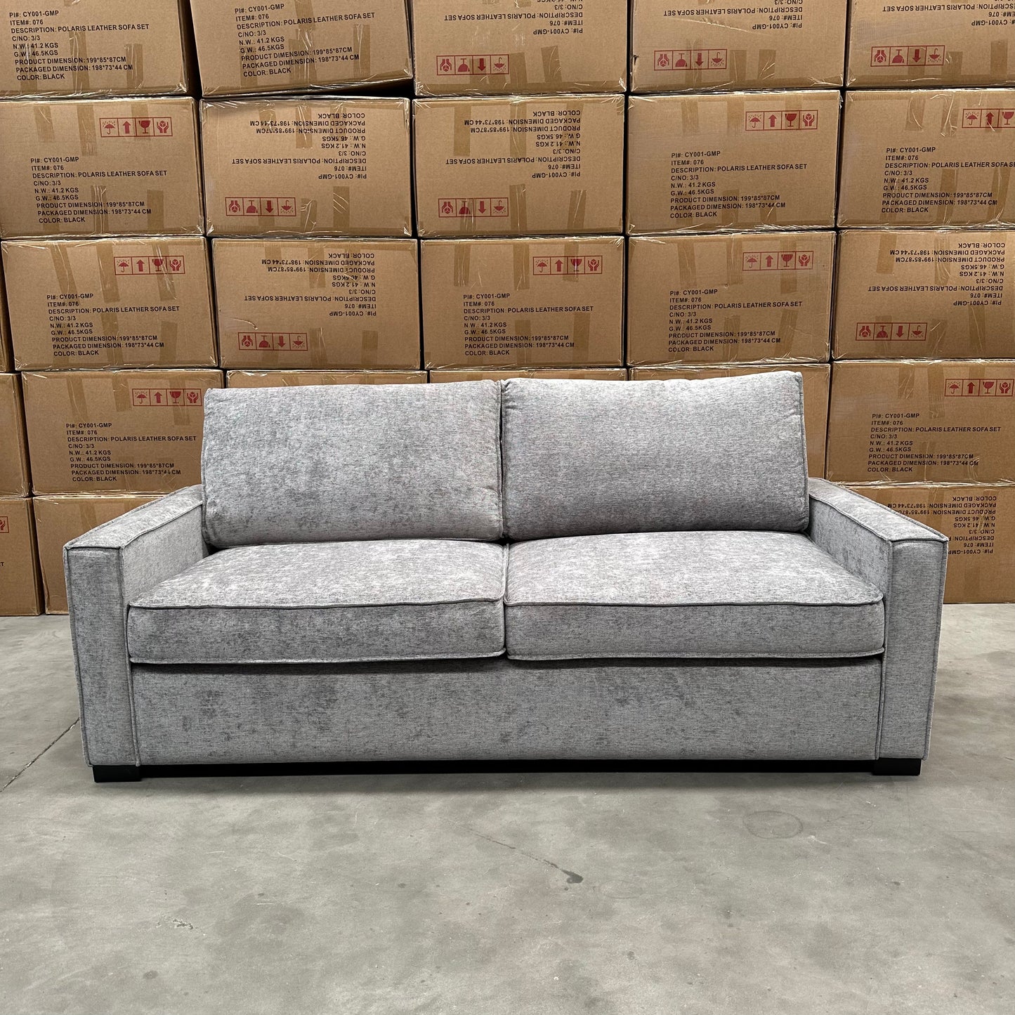 Dylan 3 Seater Pull-Out Sofa Bed + Queen Mattress - Light Grey Fabric