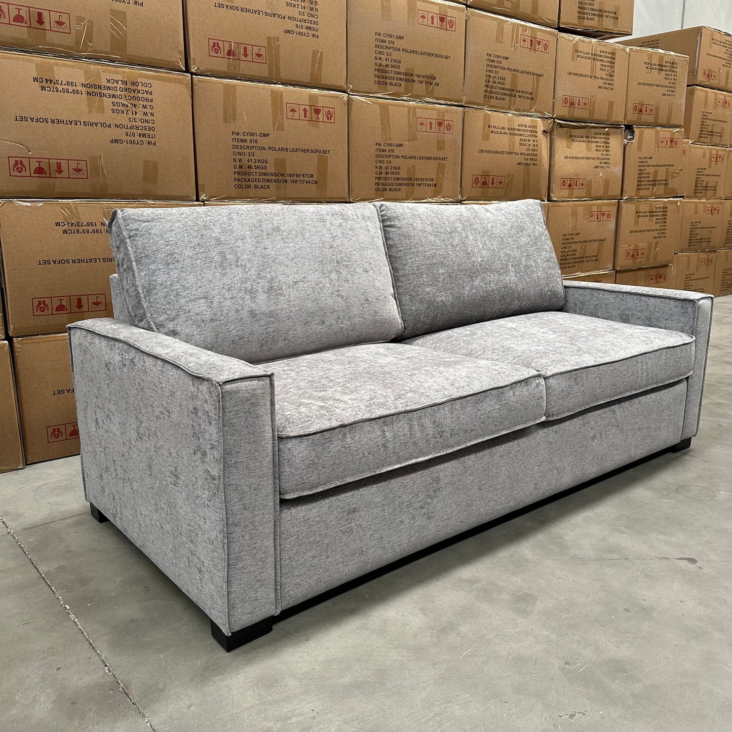 Dylan 3 Seater Pull-Out Sofa Bed + Queen Mattress - Light Grey Fabric