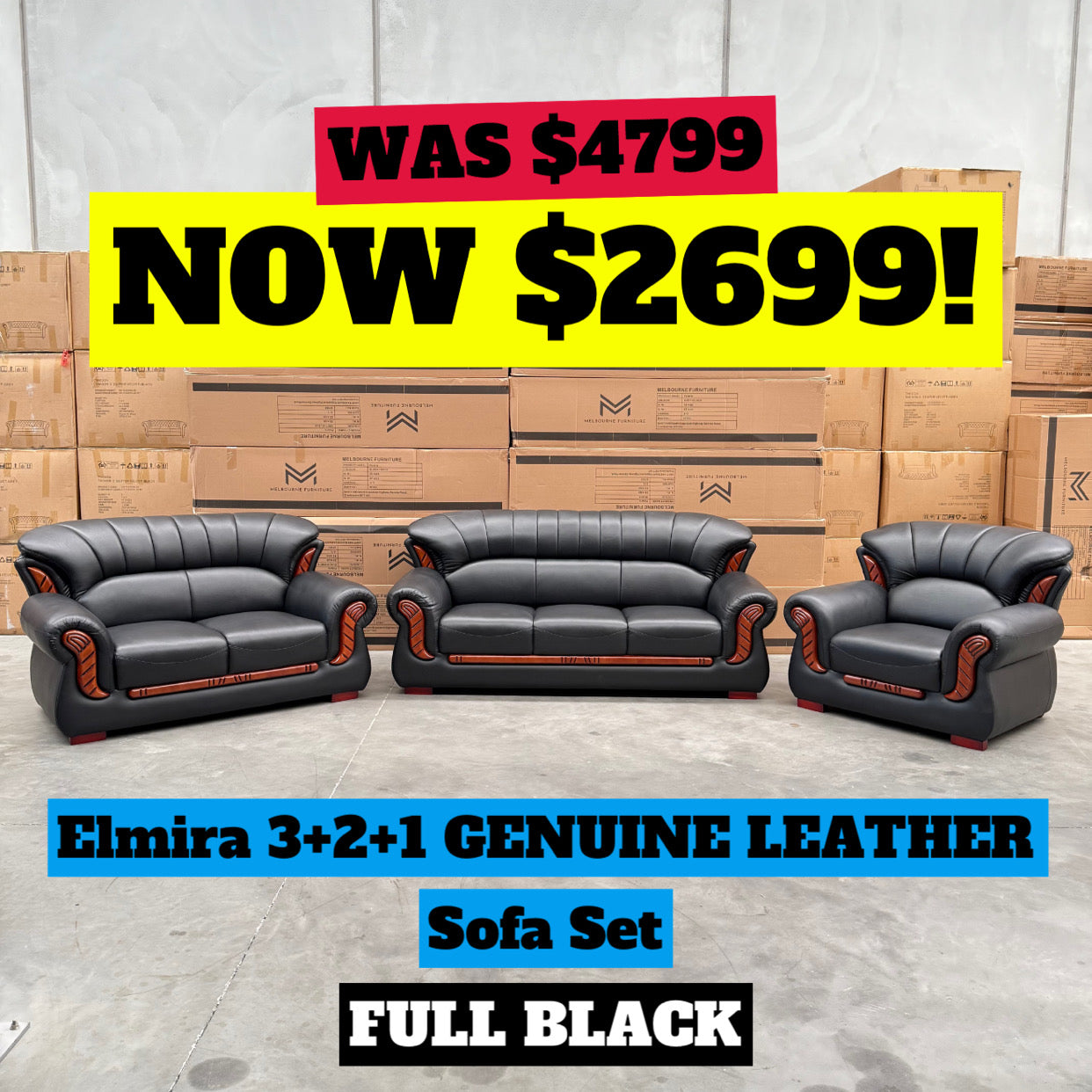 Elmira 3+2+1 Seater Genuine Leather Sofa Set