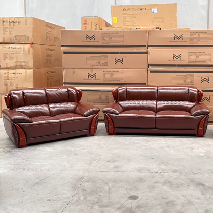EX- DISPLAY Granor 3+2 Seater Genuine Leather Sofa Set - Brown