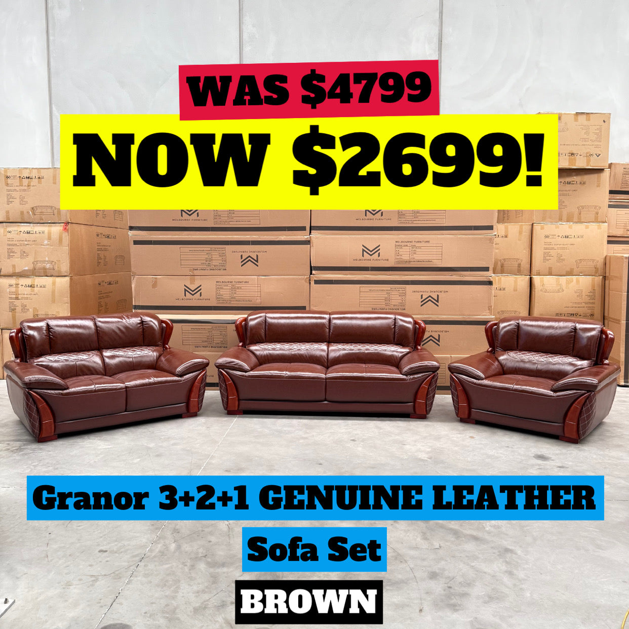 Granor 3+2+1 Seater Genuine Leather Sofa Set