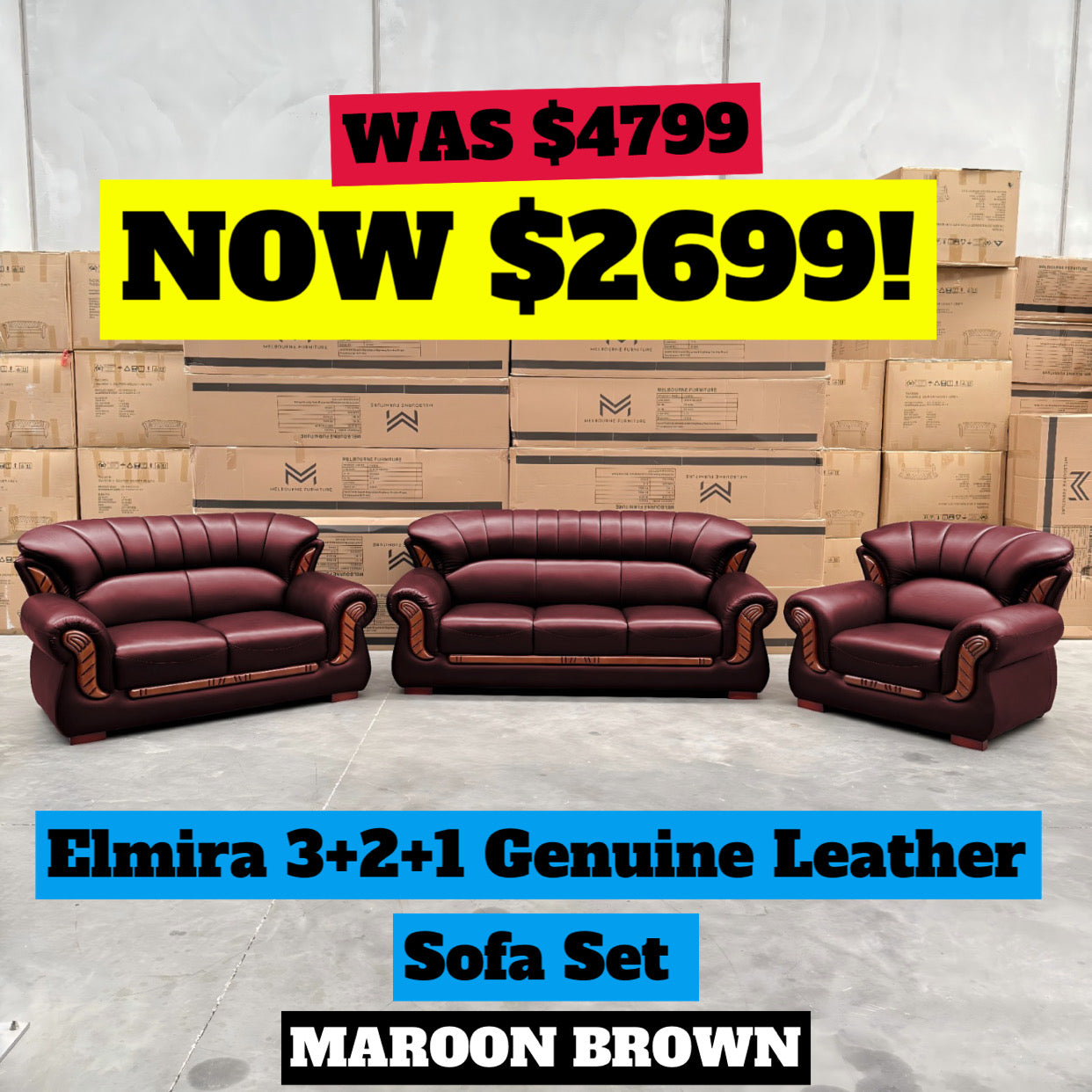 Elmira 3+2+1 Seater Genuine Leather Sofa Set