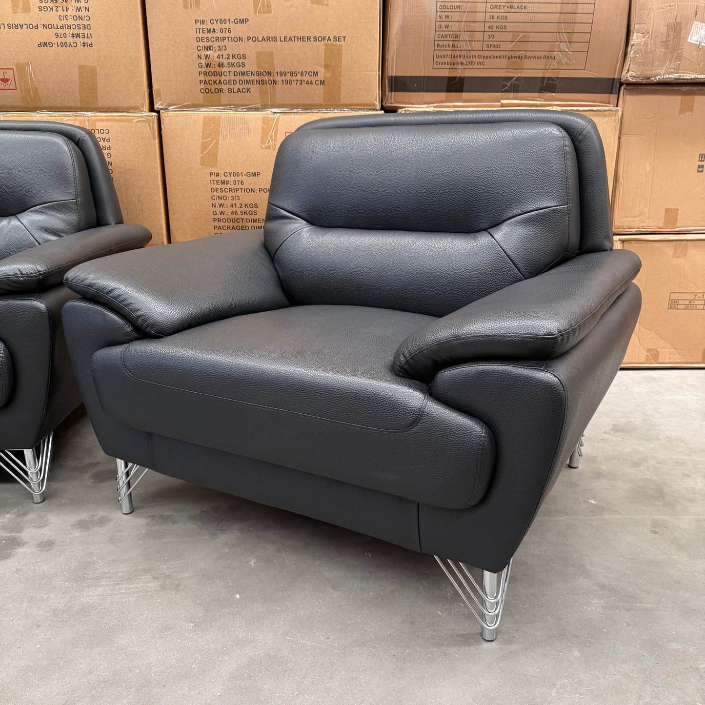 Nova 3+1+1 Seater PU Leather Sofa Set - Full Black