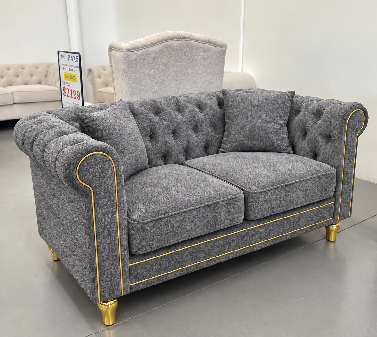Luxe Premium Velvet 3+2+1 Luxury Gold Sofa Set