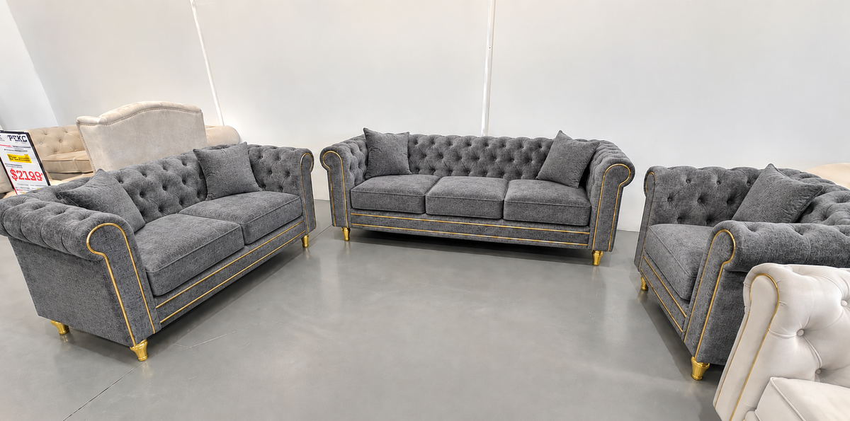 Luxe Premium Velvet 3+2+1 Luxury Gold Sofa Set