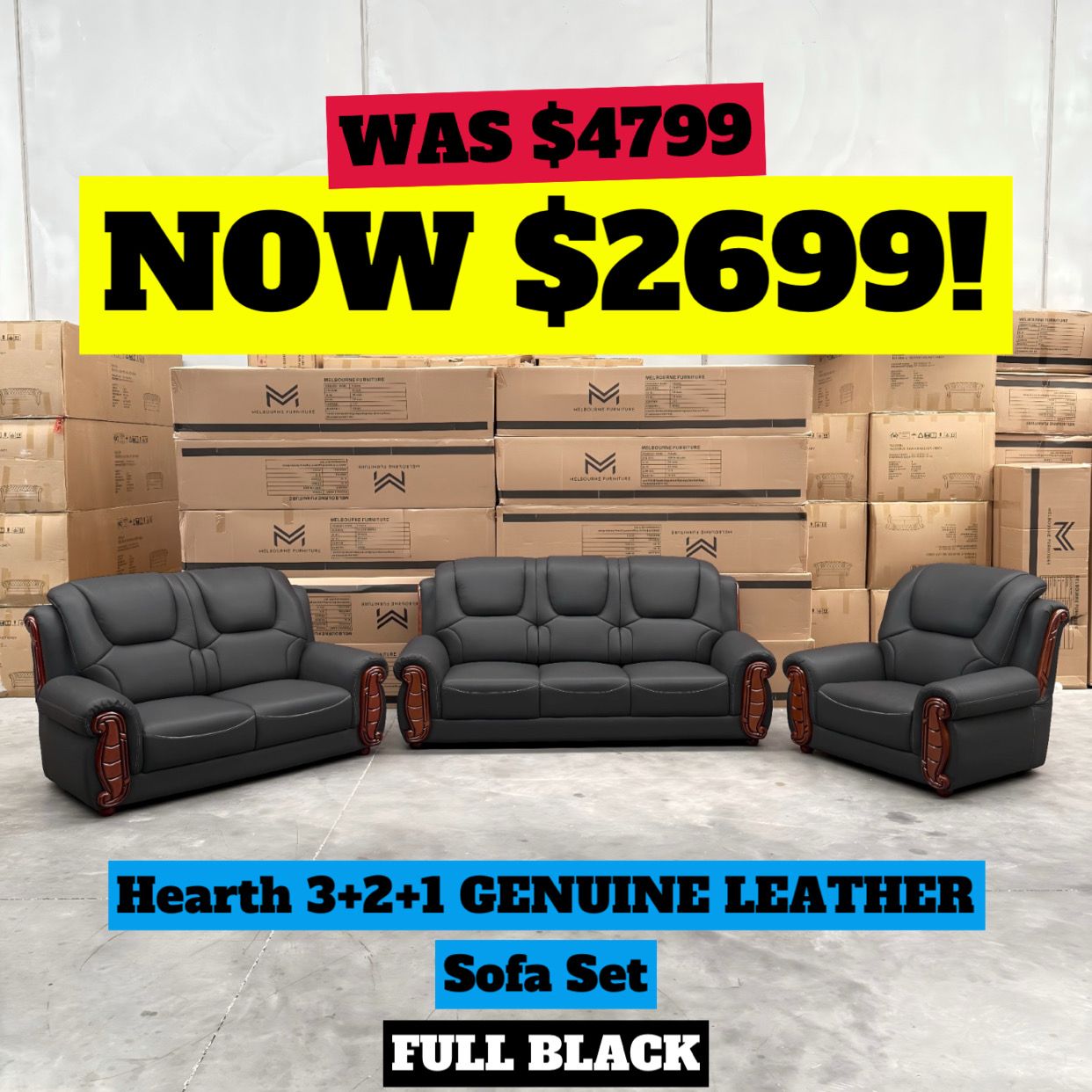 Hearth 3+2+1 Seater Genuine Leather Sofa Set