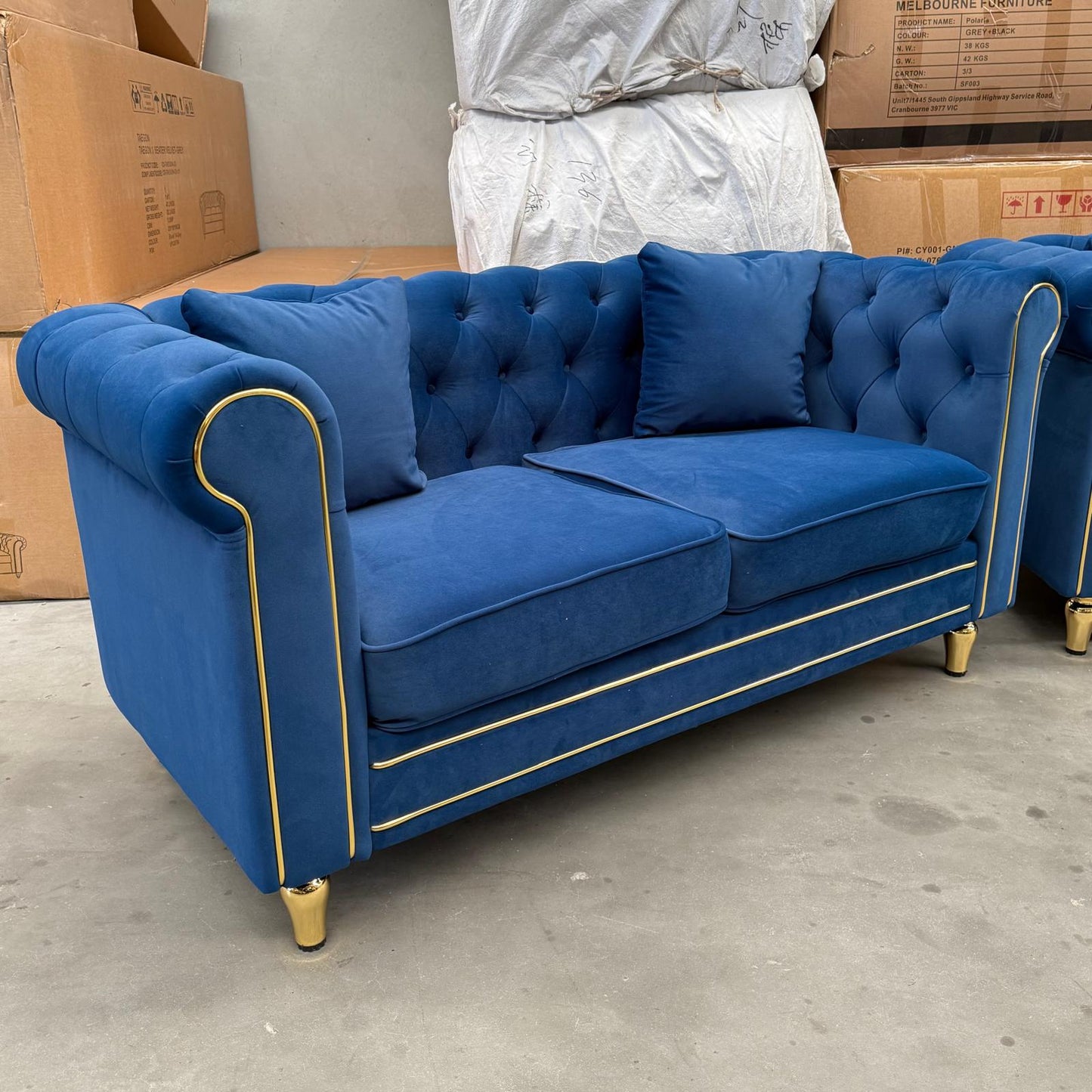 Luxe Premium Velvet Luxury Gold Sofa Set