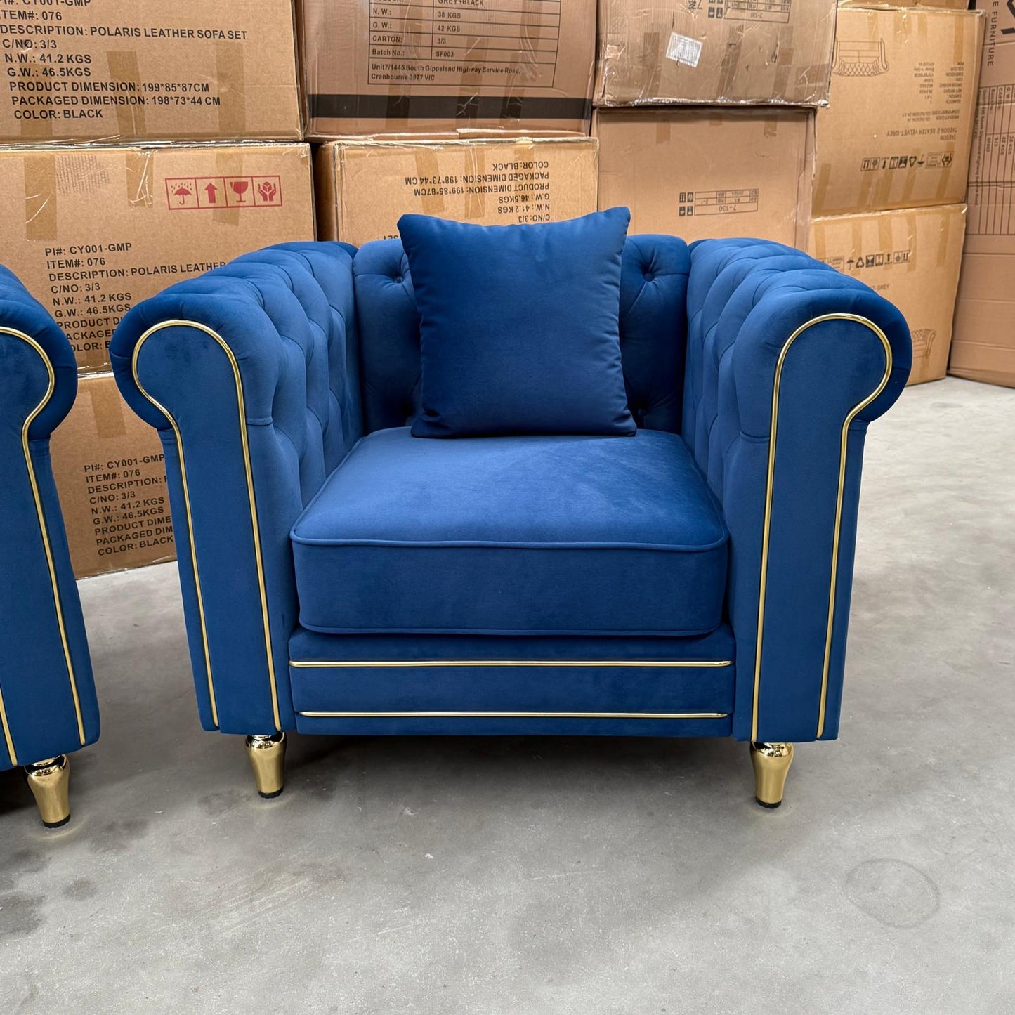Luxe Premium Velvet Luxury Gold Sofa Set