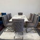 Sierra Faux Marble Dining Table + 8 Chairs Set - Silver