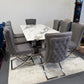 Sierra Faux Marble Dining Table + 8 Chairs Set - Silver