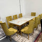 Elsa Faux Marble Dining Table + 8 Chairs Set - Gold