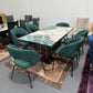 Ava Faux Marble Dining Table + 6 Chairs Set - Black/Green