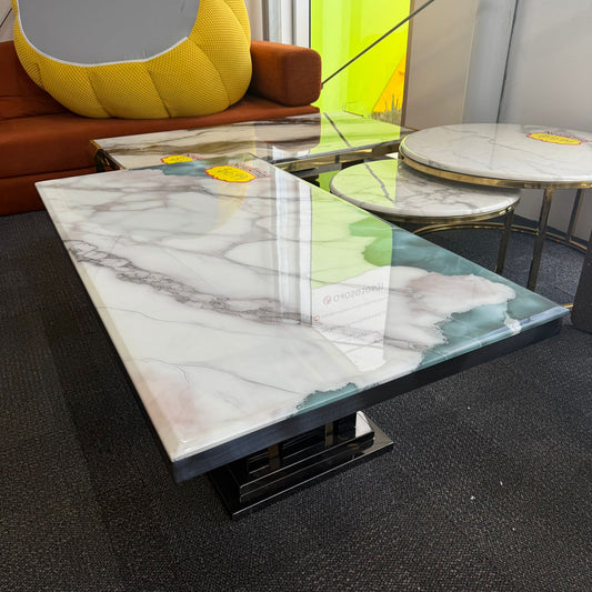 Ava Faux Marble Coffee Table - Black/Green