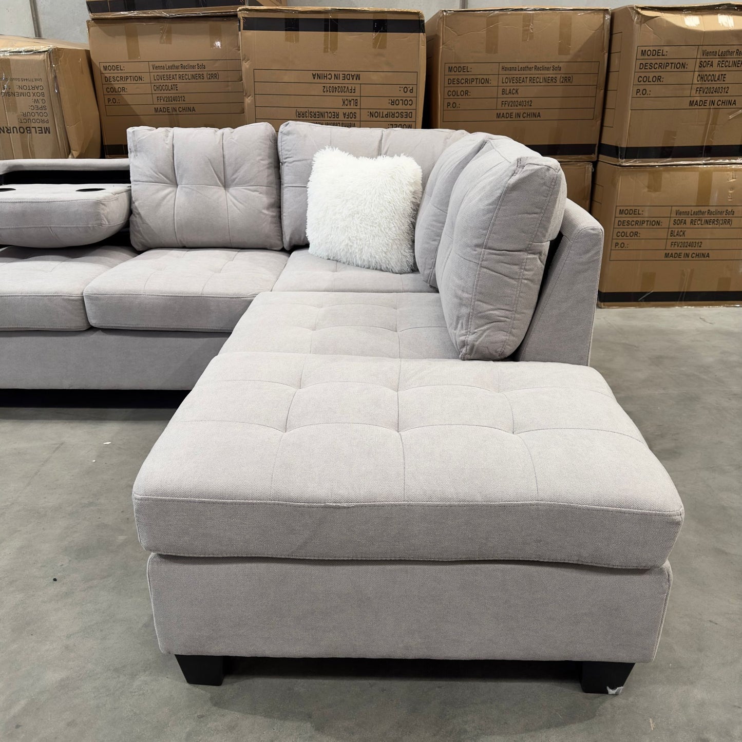 Lincon 6 Seater Sectional Sofa - White Sand