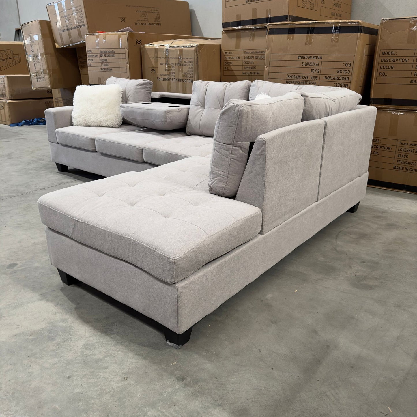 Lincon 6 Seater Sectional Sofa - White Sand