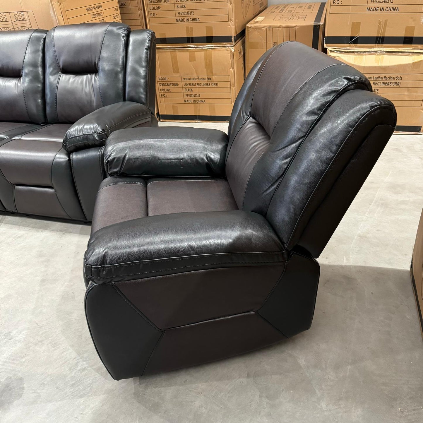 Havana Air Leather Manual Recliner Sofa Set