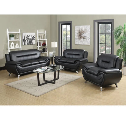 Polaris PU Leather 3+2+1 Seater Sofa Set - Full Black