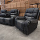 Milan 3+2+1 Seater Air Leather Recliner Sofa Set- Black/Grey